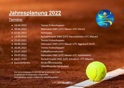 Jahresplanung Veranstaltungen 2022